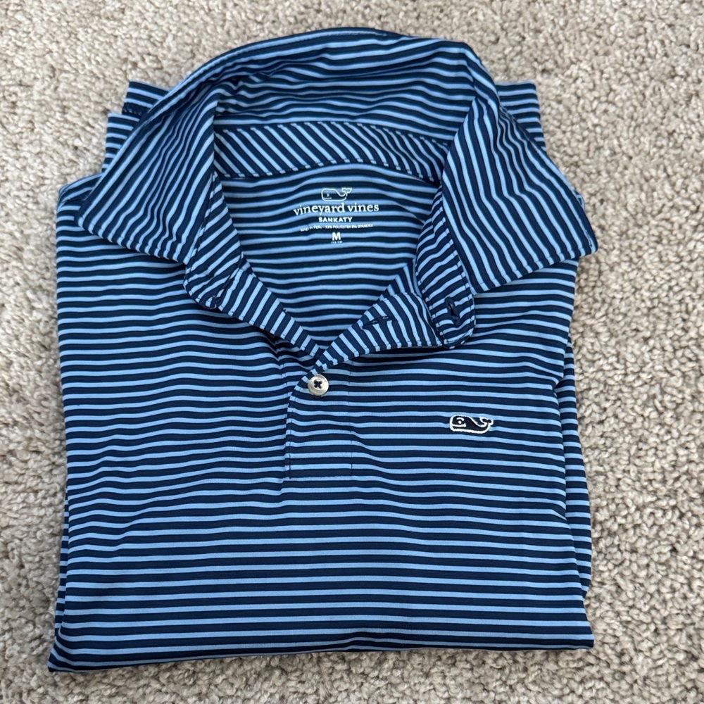 Vineyard Vines Men's Navy and White Striped Polo